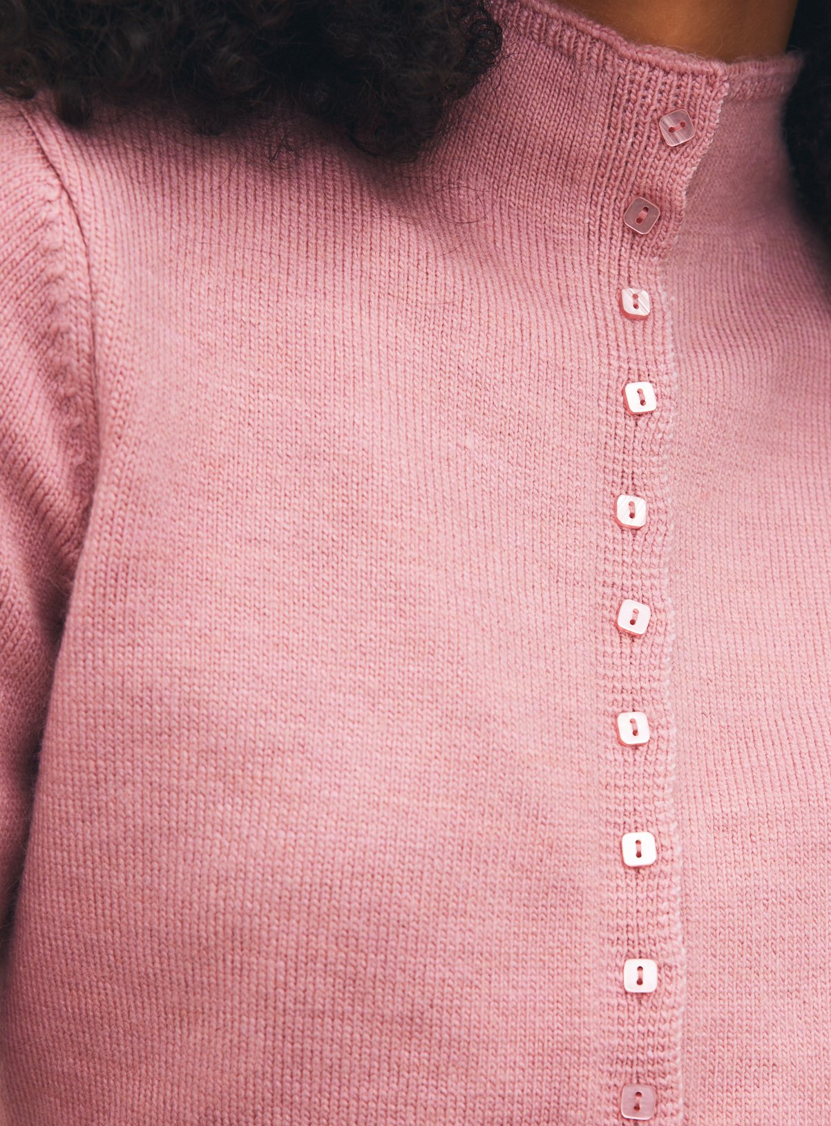 Pale Pink Funnel Neck Knitted Cardigan L - Image 3 thumbnail